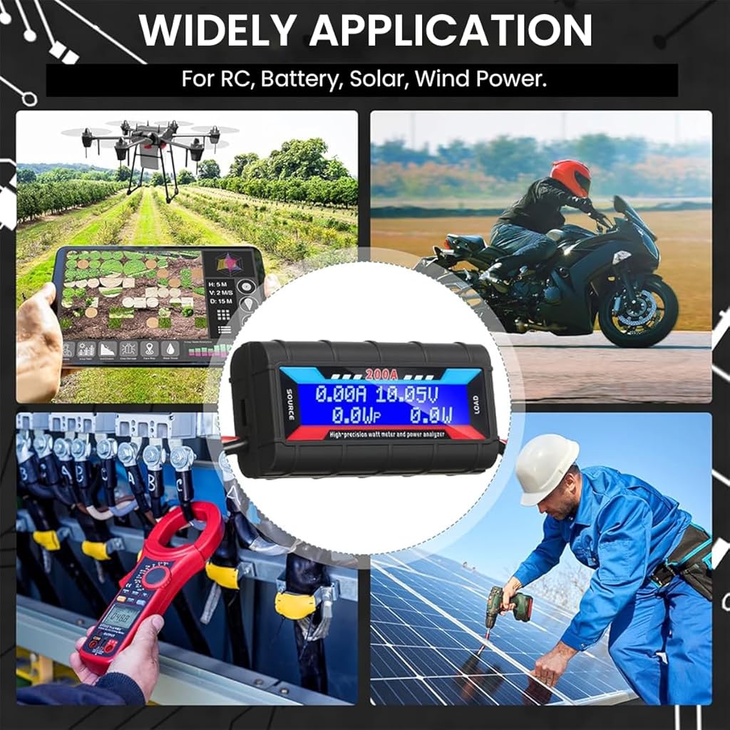 Serplex® 200A High Precision Watt Meter Analyzer Battery Consumption Monitor Voltage Amp With Backlight Digital LCD Screen for Solar Power Vehicle 3PCS Serplex® 200A High Precision Watt Meter Analyzer Battery Consumption Monitor Voltage Amp With Backlight Digital LCD Screen for Solar Power Vehicle 3PCS